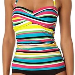 NWT Anne Cole Womens Solid Twist Front Shirred Bandeau Tankini Swim Top